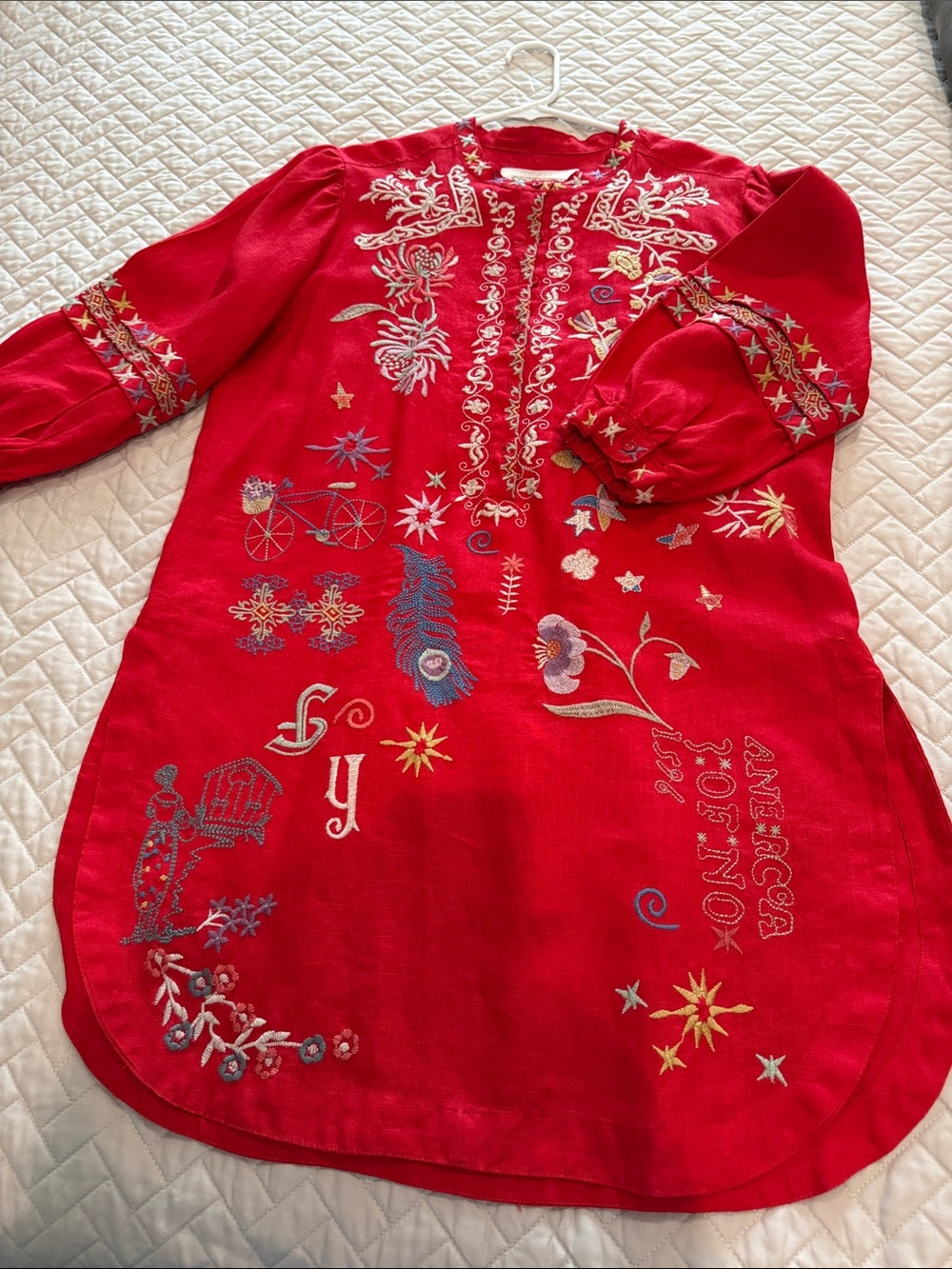 Johnny Was Red Embroidered Boho Tunic